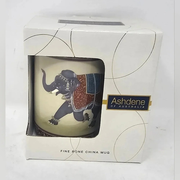 Ashdene Australia Indian Elephant Bone China Mug NIB Elephant Lover 🩷🖤 - Picture 1 of 11
